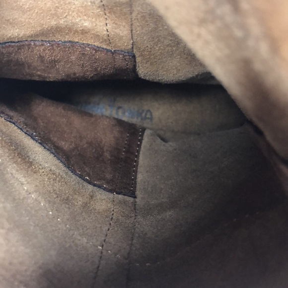 Minnetonka Brown Suede Leather Double Fringe Slide-on Moccasins Ankle Boots - Picture 10 of 10